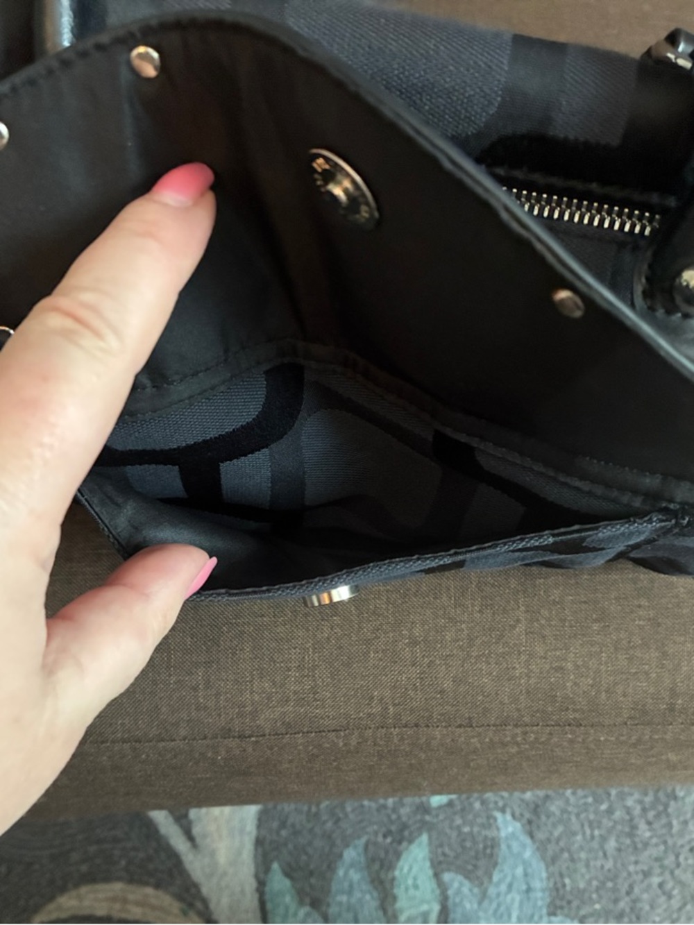 Nine West Black Patterned Satchel with Silver Studs - Picture 3 of 5